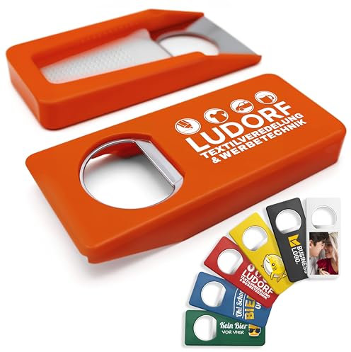 #teamludorf 10x Flaschenöffner Orange mit Verschluss personalisiert mit Foto, Logo, Bild, Schrift oder Text - Bierflaschenöffner, Bier Flaschenöffner Geschenk Idee - Bottel Opener