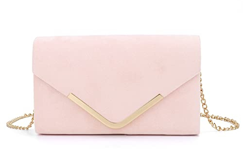 LUI SUI Women Faux Leather Envelop Handbag Purses Bridal Wedding Evening Clutch Party Purse Pink