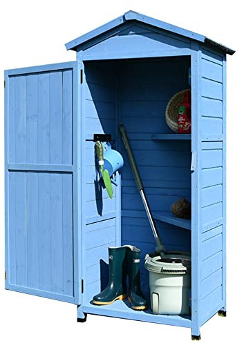 Aufbewahrungsschrank for Den Außenbereich Gartenschuppen Gartengeräteschrank Balkon-Aufbewahrungsbox Tannenmaterial (Color : Blau, S : 64x45.5x155.5cm)