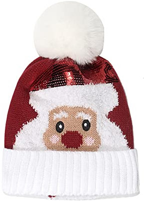 CUTIECLUB Weihnachtsmütze aus Wolle, gestrickt, weich, warm, für Familie, Urlaub, Party, Santa B, One size