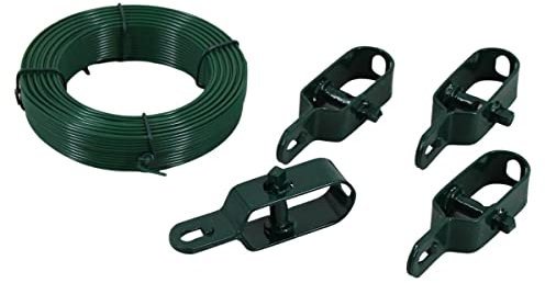 Rekord Bindedraht (ummantelt) Ø 2 mm -Länge 40 m inkl. 4 Drahtspanner - in Grün, Ideal für Rankhilfe oder Bastel- handwerkliche Arbeiten geeignet, Gartendraht, Blumendraht, Wickeldraht