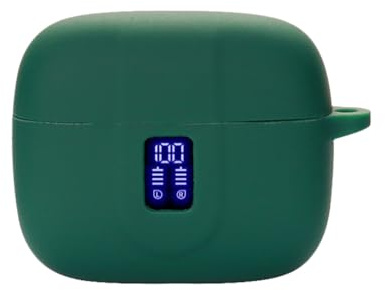 smaate Earbuds Case Compatible with TAGRY X08 Wireless Headphone, Silicon Protective Cover with Keychain, with Window for LED Display, Green