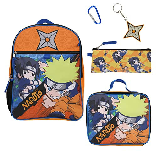 Naruto Classic Sasuke Vs Naruto 40.6 cm Youth 5-teiliges Rucksack-Set, Orange, OSFA, Orange, OSFA, Klassisch