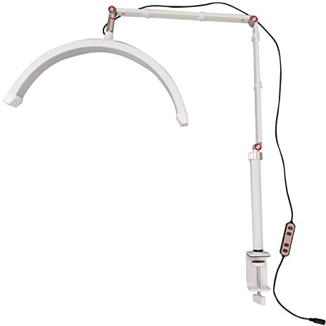 LED Stehlampe, Halbmond Fülllicht mit Schreibtisch Clip, Unterstützt 360° Drehung, 5 Farbtemperaturen und 10 Helligkeiten Einstellbar, Beleuchtung für Schönheit,Hautpflege, Wimpern