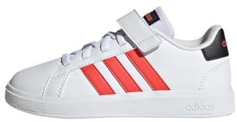 adidas Unisex Kinder Grand Court Court Elastic Lace and Top Strap Shoes, Cloud White/Bright Red/Core Black, 33 EU