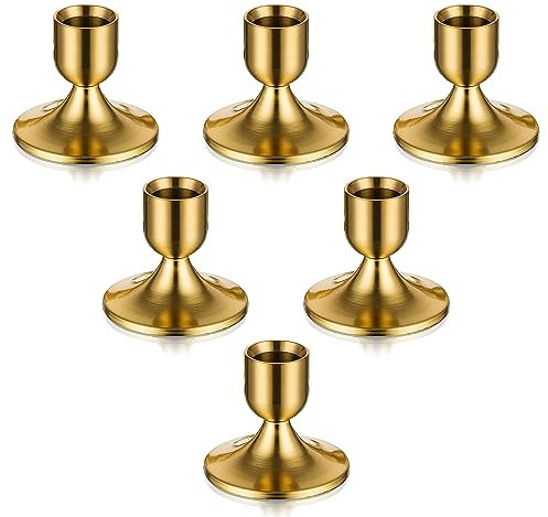 Romadedi Kerzenständer Kerzenhalter Gold Stabkerzen - 6er Set Kerzen Ständer Metall Klein für Eisen Vintage Retro Deko Hochzeit Thanksgiving Weihnachten Advent Tischdeko