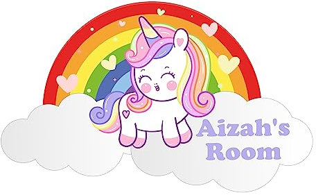 Unicorn in a Rainbow with Hearts Kids Bedroom Door Sign Personalised for You - Any Name! Door Plaque,Girls/Boys,Nursery,Decor,Kids Room,Animals
