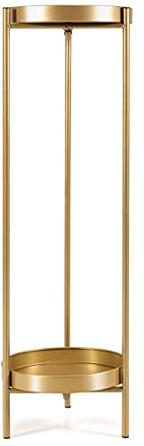 TANGZON 2 Tier Metal Plant Stand, 80cm Tall Plant Pot Holder with Removable Trays, Indoor Outdoor Corner Flower Rack Display Stand for Home Living Room Garden Patio (Gold)