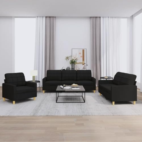 Homgoday Soffset i 3 delar med dynor, gästsoffa, loungesoffa med ryggstöd, stoppad soffa för vardagsrum,sovrum och kontor, med svart tyg
