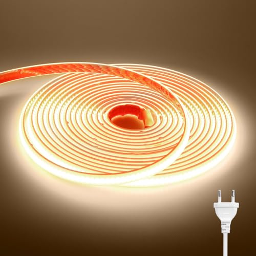 Wisada Tira LED silicona 288 LEDs/m, 220V impermeable flexible Guirnaldas luminosas LED COB CRI85+ 20M Blanco Cálido 3000K uniforme sin puntos oscuros decoración para dormitorio armario y cocina