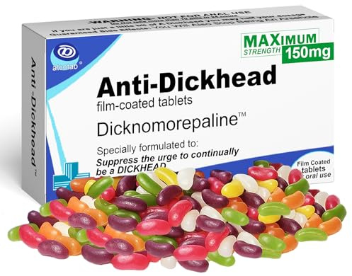 Funny Rude Joke Tablets Pill Box Prank Includes Jelly Beans Christmas Stocking Filler Sweets Unusual Gift for Men Secret Santa April Fools Day Birthday Gifts Women Dad Boyfriend (Anti D-Head)
