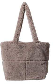 CORIOS Damen Lammwolle Handtasche Flauschige Tasche Plüsch Schultertasche Große Henkeltaschen Niedlich Flauschige Tote Beutel Einkaufstaschen Leichte Tragetasche für Büro Reisen Alltag Grau