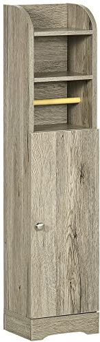 kleankin Support Papier Toilette Armoire de Rangement pour Papier Gain de Place Salle de Bain 23 x 18 x 100 cm Gris