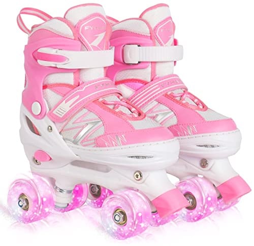 SZHZS Kids Roller Skates for Girls Children Beginners | 4 Sizes Adjustable,Kids Roller Skates for Child Toddler Ages 4-6-12,with 8 Light up Wheels