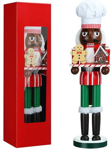 Hungdao 15 Inch Black Christmas Nutcracker Decor Wooden African American King Figure Festive Soldier Nutcracker Christmas Ornaments Gift for Tables Holiday(Chef)