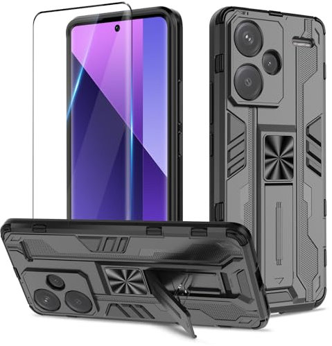Btstring Cover per Xiaomi Redmi Note 13 Pro Plus 5G con Pellicola Protettiva, Militare Custodia con Stand Supporto Bumper Antiurto Case, TPU+PC Dual Layer Custodia- Nero