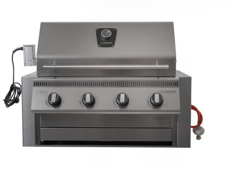 Einbau Gasgrill Hermann XL - Pro Edelstahl Einbaugrill mit Einfassung, Deckel und Drehspieß für Outdoor Küche Grillküche – Fettwanne mit Frontauszug – 4x5kW Brenner – Made in Germany