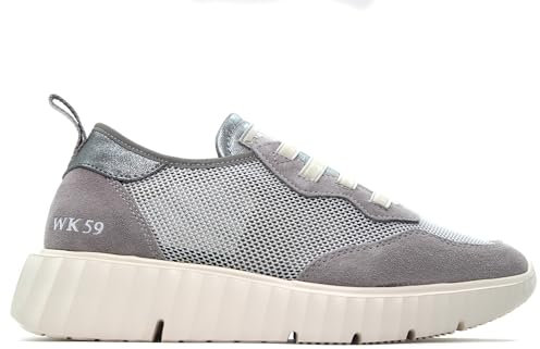 Pedro Miralles Weekend by Zapatilla Deportiva,de Piel,Tela,Rejilla,cordón elástico,Suela de Goma,Plantilla Extraible,Sneaker, para: Mujer Color: Plata Talla:37