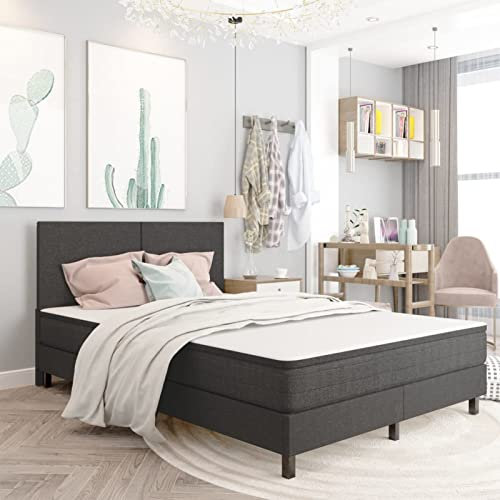 Gecheer Boxspring-Bettgestell, Robustes Design, 140x200 cm, Stoff (100% Polyester), MDF, Metall, grau, für Matratze 140 x 200 cm, ideal für Schlafzimmer, Zusammenbau erforderlich