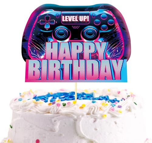 Tortendeko junge, Gamer Motiv Kuchendeko Geburtstag Junge, Cool Spielkonsolen Thema Kuchen Deko, Videospiel Happy Birthday Torten Deko, Gaming Cake Topper für Junge Geburtstag Party Dekoration