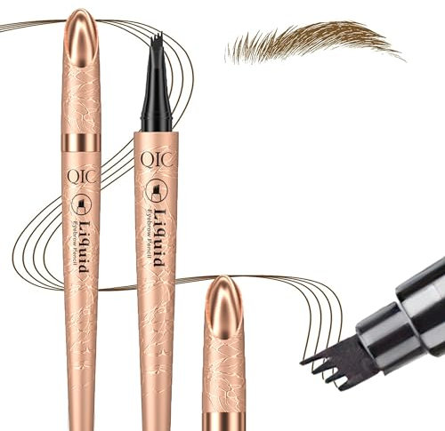 Eyebrow Pen, with 4 Micro Fork Tip Eyebrow, Waterproof Microblading and Sweat Proof Eyebrow Pen, for Makeup Beginners Smudgeproof Fine Sketch Long Lasting Brow Tint Brow Pen(Light Brown)