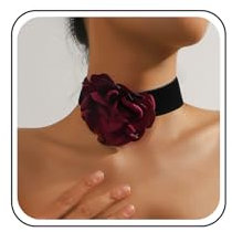 Inateannal Boho Schwarzer Samt Choker Halskette Mit Roter Blume - 3D Rose Große Blume Wildleder Kragen Schmuck Für Frauen Und Mädchen