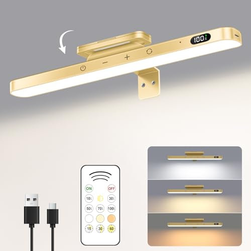 WILLED Bilderleuchte Kabellos, 3W Bildbeleuchtung mit Fernbedienung, Led Bilderleuchte Akku, 3 Farbtemperaturen, Bild Beleuchtung Wand Kabellos, Dimmbar Dartscheibe Beleuchtung mit Timer, Gold