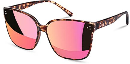 Sumato Sunglasses Womens, Oversized Pink Sunglasses for Women with Trendy Mirrored Lens UV400 Blocking Tortoise