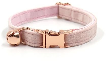 Personalisiertes Katzenhalsband mit Namensschild, verstellbares Samt Katzenhalsband mit Glocke, Haustier Halsband mit Name Telefonnummer Gravierte ID Tags (Pink)