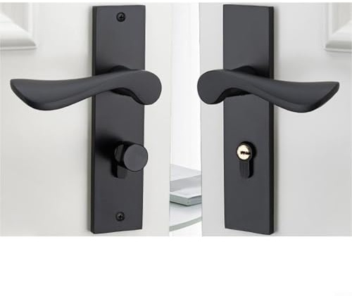 SMZhomeone Türschloss Türdrücker mit Schlüsselkasten und Schloss Aluminiumplatte Komplettset Matt Schwarz Möbel