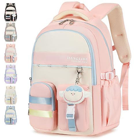 Ibalulu School Backpack Teenager Girls School Bag Backpack Waterproof for Girls Boys Large School Bag with Multiple Compartments Laptop Backpack with Charms for School, Travel and Everyday Use, B-pink