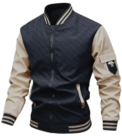 Oanviso Bomber Veste De Baseball Vintage Manteau College Jacket Unisexe Sport Varsity avec Zippé Blouson Patchwork Hip Hop Streetwear