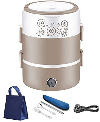 HJUGHPN Lunch Box 2-3 Layer Electric Lunch Box Auto-Off Stainless Steel Heater Food Warmer Heating Container Insulation School Bento Box(B)