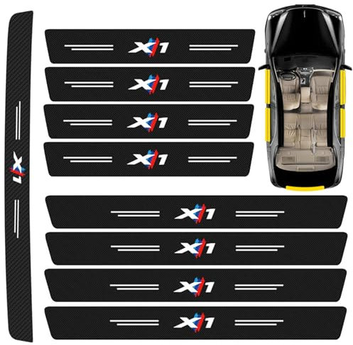 9pcs Carbon Fiber Car Door Sills,Rear Bumper Protectors for BMW X1 X2 X3 X4 X5 X6 X7,Scratch Resistant Carbon Fiber Door Sill Edge Trim Strips Styling Accessories,Black-X1