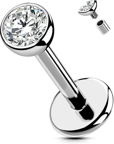 OUFER Body Piercing Lippenpiercing Flat Back Earrings 6/8/10/12mm Tragus Earring 18G Labret Piercing Jewellery Titanium Helix Stud Internally Conch Lobe Nose Lip Stud Bars