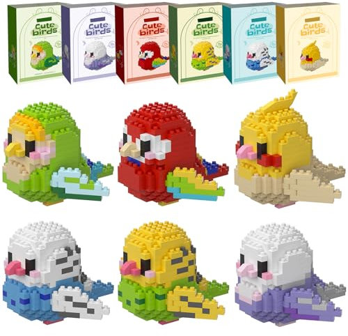 HJPLPXH Lot de 6 mini blocs de construction pour perroquets - Cadeau d'anniversaire pour enfants - Kit de construction d'animaux - Série oiseaux - Jouets pour enfants