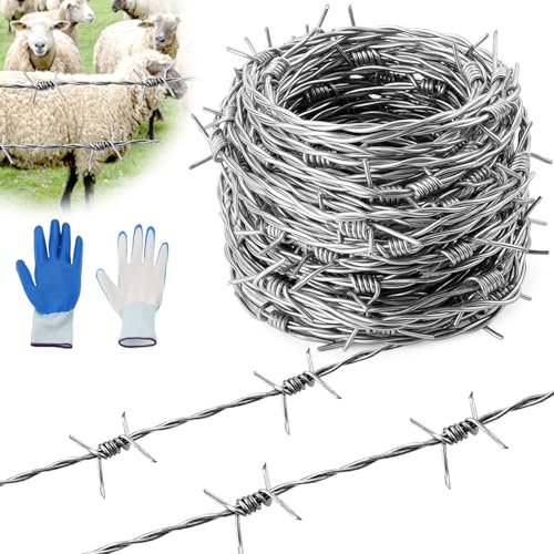 Mbsomnus Alambre de Púas 1,8 mm x 18 m Alambre de Púas Galvanizado Rollos de Alambre de Púa para Cercas de Pastoreo Jardines Balcones Muros de Patio Bricolaje Bates de Béisbol
