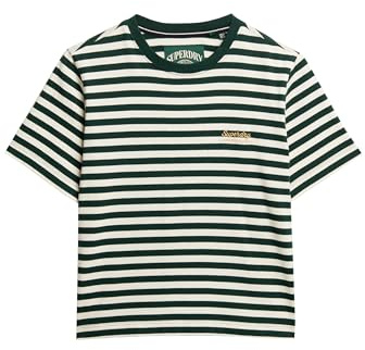 Superdry Damen Einfarbiges Country Club T-Shirt Grün Gestreift 42