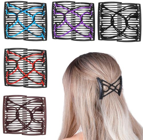 Gjinxi 5 Stück Haarkamm zum Stecken Einsteckkamm Doppelklumpen Hair Comb Haarspangen Dehnbar Haarklammer Steckkamm Hairclips Kamm Haarkämme Haarrutschen für Damen Mädchen Dickes Feines Haar DIY Frisur