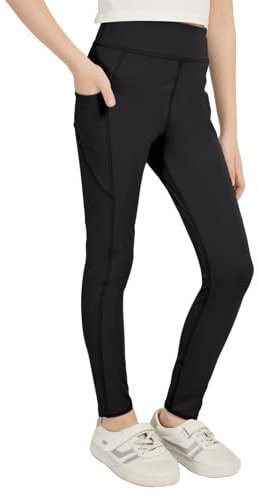 zffriction Sportleggings Mädchen Lang Sporthose mit 2 Taschen Schwarze Leggings Kinder Turnhose Gymnastikhose für Jogging, Training, Yoga (DE/NL/SE/PL, Numerisch, 130, Regular, Schwarz)
