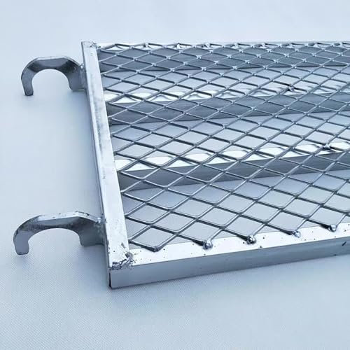 EXCLURA Andamio Tablón de Andamio Engrosado con Gancho en El Extremo, Plataforma de Trabajo de Acero Galvanizado con Red Antideslizante, Tablón de Escalera de Andamio Portátil Duradero