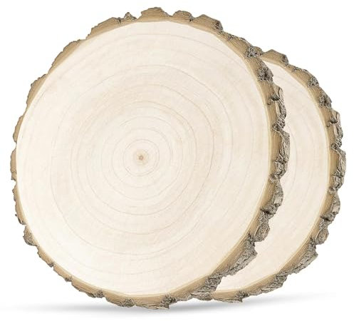 2 Stücke Holzscheiben, Holzplättchen Rund ohne Loch, 28-32cm, Naturholz Baumscheiben für DIY Basteln Weihnachten Dekoration Hochzeiten Malen