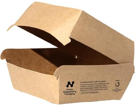 Notpla Clamshell Burger Kraft (Pack 200) | Secures hot takeaway meals with reliable heat retention, serving as an eco-friendly option for busy food stalls.