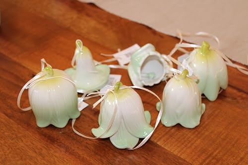 Dekorative Porzellan-Glockenblumen, Mint-Weiß Farbverlauf, 6 Stück, Hängende Ornamente mit Schleifenband