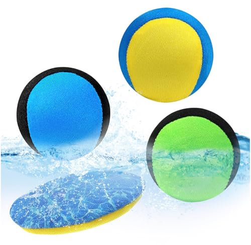 Audasi Wasser Sprungball, 4Pcs Wasserball Sprungball und Scheibe Weicher schnell trocknender Wasser-Sprungball mit Scheibe Grip Bounce Bälle Sommer Badespielzeug für Strand Schwimmbad Fluss See