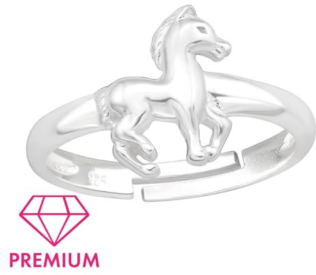 Monkimau Pferde Kinder Premium Ring 925 Silber - Größe 2,5 | Hypoallergen Kinderohrringe | Mädchen Schmuck Geschenk Geschenkidee