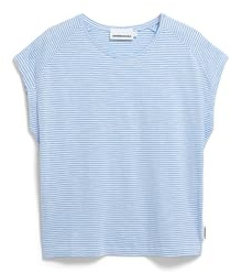 Damen T-Shirt aus Bio-Baumwolle ONELIAA Lovely Stripes Loose Fit Oatmilk-Silky Blue