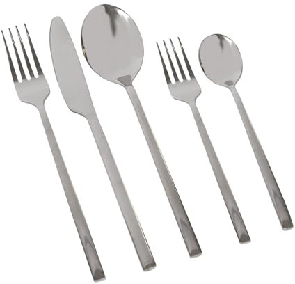 Argon Tableware 40 Piece Silver Stainless Steel Cutlery Set – Classic Dining Set for 8 People with Knives, Forks, Spoons & Teaspoons – Dishwasher Safe Elegant Tableware