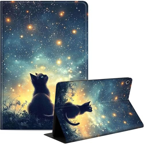 Case for iPad 9th/8th/7th Generation 10.2-Inch (2021/2020/2019 Release), Slim PU Leather Stand Cover with Auto Wake/Sleep, Multi-Angle Viewing & Shockproof, Black Cat Sky