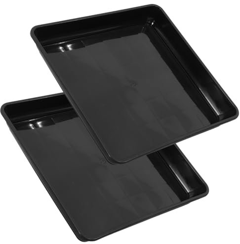 Angoily Juego de 2 Platos Cuadrados para macetas, bandejas de plástico para Plantas, bandejas para Goteo de macetas, Negro, 41 x 41 x 5.5 cm